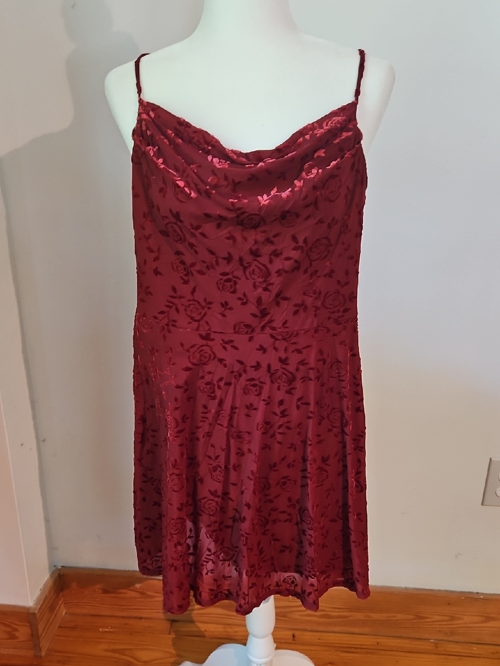 Red Floral Slip Dress with Cowl Neck